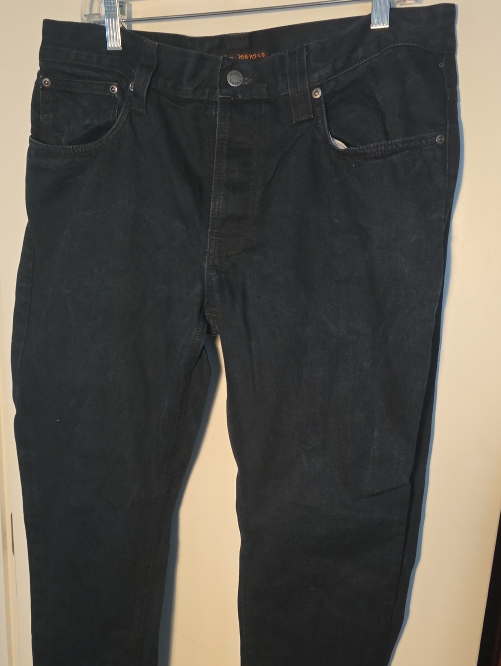 Nudie Jeans Black Grim Tim Dry Selvage Slim Straight 36 x 32 Button Fly Awesome
